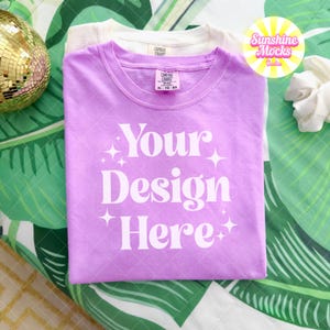 Neon Violet Comfort Colors 1717 Mockup | Folded Neon Violet Flat Lay Mockup | Comfort Colors Mockup | Cute Preppy Summer Mockup