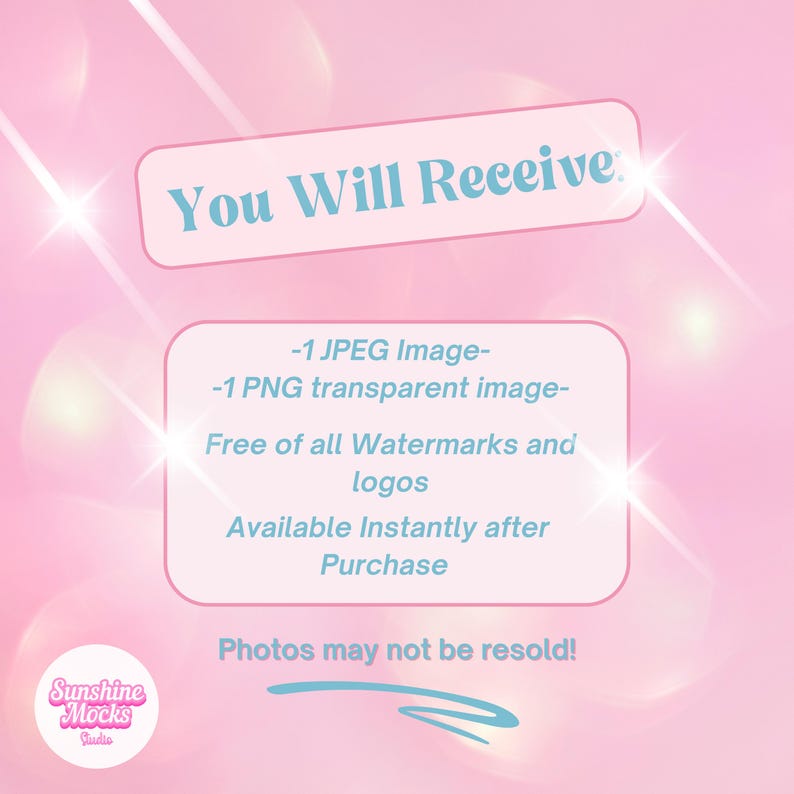 Puede incluir: Un gr&aacute;fico rosa con texto que dice "You Will Receive" y detalles sobre las im&aacute;genes incluidas. La imagen incluye el texto "-1 JPEG Image- -1 PNG transparent image- Free of all Watermarks and logos Available Instantly after Purchase".