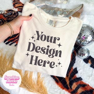Ivory Comfort Colors 1466 Mockup | Ivory Lightweight Sweatshirt Mockup | Comfort Colors Sweatshirt Mockup | Preppy Boho Western Mockup