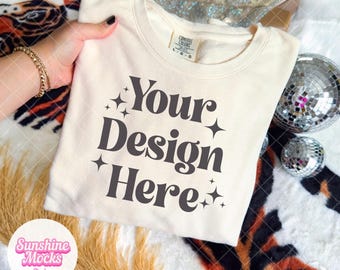 Ivory Comfort Colors 1466 Mockup | Ivory Lightweight Sweatshirt Mockup | Comfort Colors Sweatshirt Mockup | Preppy Boho Western Mockup