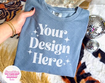 Blue Jean Comfort Colors 1466 Mockup | Blue Jean Lightweight Sweatshirt Mock | Comfort Colors Sweatshirt Mockup | Preppy Boho Western Mockup