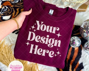Maroon Gildan 18000 Mockup | Maroon Crewneck Sweatshirt Mockup | Folded Sweatshirt Mockup | Preppy Boho Western Mockup