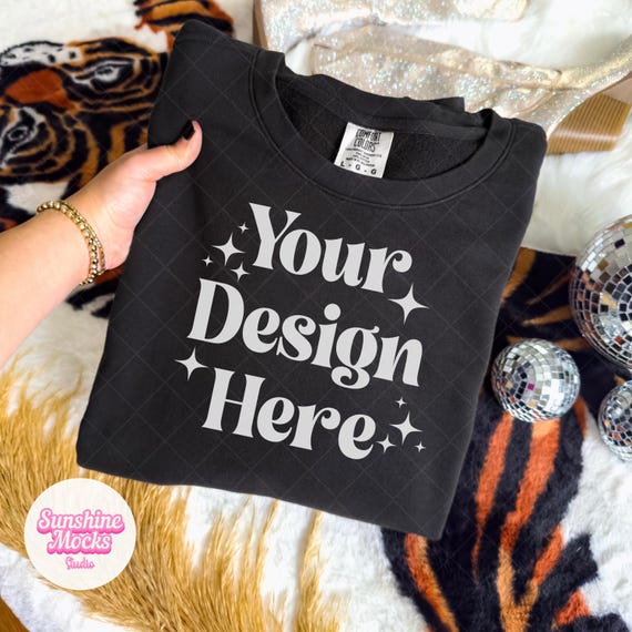 Black Comfort Colors 1466 Mockup | Black Lightweight Sweatshirt Mockup | Comfort Colors Sweatshirt Mockup | Preppy Boho Western Mockup