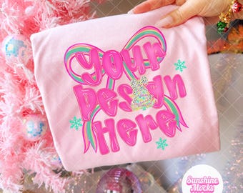 Blossom Comfort Colors 1717 Mockup | Preppy Christmas Shirt Mockup | Hand Held Shirt Mockup | Pink Christmas Shirt Mockup