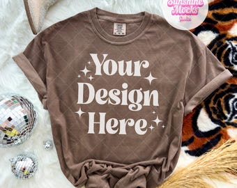 Espresso Comfort Colors 1717 Mockup | Cute Espresso Flat Lay Mockup | Comfort Colors Mockup | Preppy Boho Western Mockup | Aesthetic Mockup