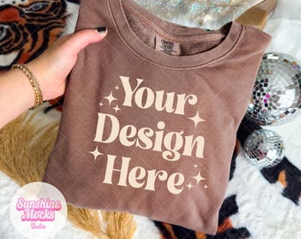 Espresso Comfort Colors 1466 Mockup | Espresso Lightweight Sweatshirt Mockup | Comfort Colors Sweatshirt Mockup | Preppy Boho Western Mockup