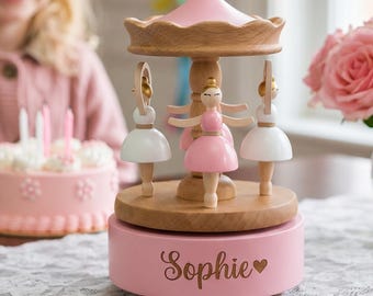 Personalized Carousel Ballerina Music Box,Custom Engraved Name Wooden Musical Box, Birthday Gift for Girls,Keepsake Gifts,Baby Shower Gift