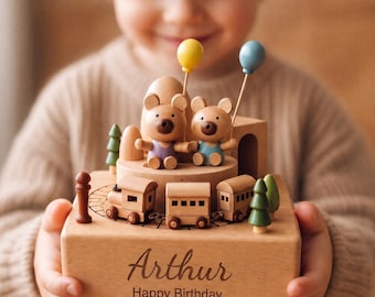 Personalized Moving Train Music Box – Custom Wooden Keepsake for Kids, Baby Shower Gift, Nursery Decor, Birthday Gift, Newborn Baby Keepsake