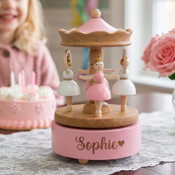 Personalized Carousel Ballerina Music Box,Custom Engraved Name Wooden Musical Box, Birthday Gift for Girls,Keepsake Gifts,Baby Shower Gift
