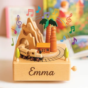 Personalized Moving Train Music Box – Custom Wooden Keepsake for Kids, Baby Shower Gift, Nursery Decor, Holiday or Christmas Present