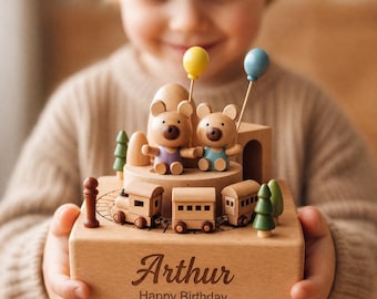 Personalized Moving Train Music Box – Custom Wooden Keepsake for Kids, Baby Shower Gift, Nursery Decor, Birthday Gift, Newborn Baby Keepsake