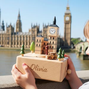 7 Styles Personalized City Views Wooden Music Box – Custom Birthday, Holiday Designs, Gifts for Kids, Baby Shower, Christmas, Couples Gifts