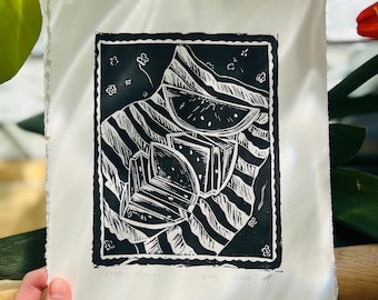 Wassermelone – Linoldruck – Handgezogene Block Art auf Büttenpapier (Limited Edition)