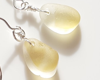 Seaham Sea Glass earrings of Yellow Multi Sea Glass drops suspended from Sterling Silver hooks - E3076 from Seaham,  UK
