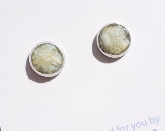 Sea Glass Rockpool 10mm stud earrings of pastel milk Sea Glass - E2883- from Seaham,  UK