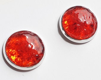 14mm Rockpool stud earrings of bright Red Seaham Sea Glass - E3160 - from Seaham,  UK