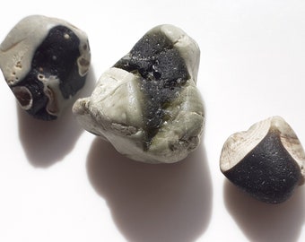 Trio of Dragon Sea Glass Eggs, for display or craft use - E3211 -  from Seaham beach,  UK