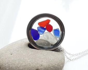 Sea Glass memory locket pendant with or without my 18" Sterling SIlver link chain - E3260 - from Seaham,  UK