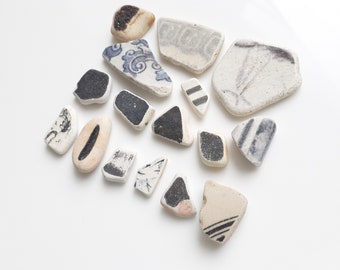 Selection of Monochrome Shades of Beach Pottery - E3213 - from Seaham, and Scotland UK