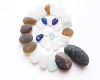 Mixed Collection of Sea Glass Coloured and Multi Pebls - E2710 - from Seaham, UK