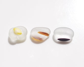 Trio of Multi Sea Glass Pebls - Yellow, Amber and Black - E3234 - from Seaham, UK