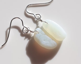 Seaham Sea Glass earrings of Opalescent Sea Glass drops suspended from Sterling Silver hooks - E3081 from Seaham,  UK