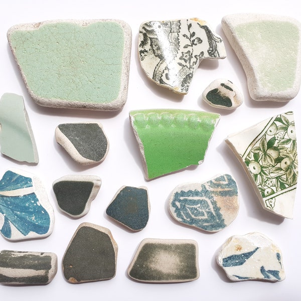 Collection of Green Sea Pottery for Art, Craft etc. - 150g - E2439 -  from Seaham and Scotland,  UK