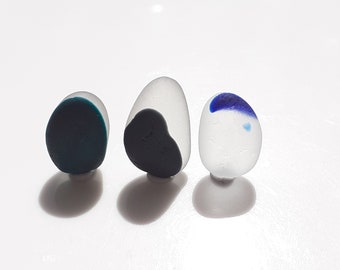 Trio of Multi Sea Glass Pebls - Deep Teal, Charcoal Grey & Cobalt Blue - E3238 - from Seaham, UK