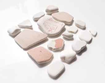 Selection of Pink & White Shades of Beach Pottery - E3226 - from Seaham, and Scotland UK