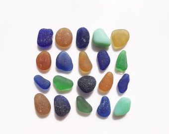 Colourful Collection of Seaham Seaglass Pebls, Cobalt Blue, Bright Green, Amber and Jadeite - E3266 - from Seaham beach,  UK