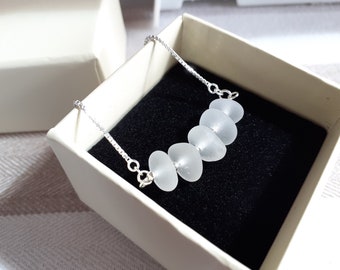 Seaham Sea Glass Frosted White & Clear adjustable bracelet - E3202 - from Seaham, UK