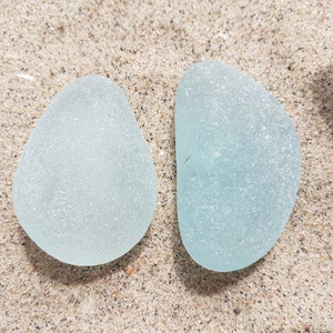 Pair of Large Seaham Seaglass Aqua Pebls, Flattened Egg shape - M3278 - from Seaham beach,  UK
