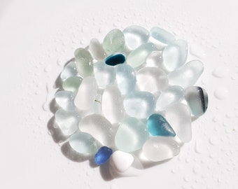 Collection of Imperfect Seaham Sea Glass Pebls - Whites, Teal Blue and 2x Multies - E3086 - from Seaham, UK