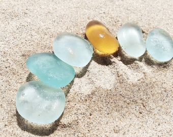 Collection of Large Flat Aqua and Orange Seaham Sea Glass, for jewellery or display use - E3203 -  from Seaham beach,  UK