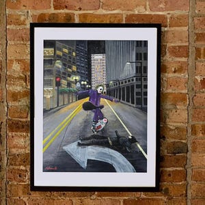Il ritorno di Joker - Opera d'arte acrilica originale / Stampe A4 e A3 / Batman contro Joker ispirato alla foto del dietro le quinte del Cavaliere Oscuro