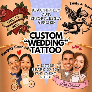 Custom Face Tattoos for Wedding Showers – Personalized Bride Groom Tattoos for Guests as Unique Wedding Favor & Bridal, Hen Party Keepsake