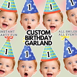 Ghirlanda con faccine da bambino per il primo compleanno: 12 stampe, 3 metri