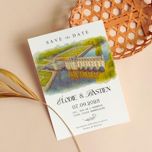 Watercolor Venue Save the Date Cards: Personalized Wedding Announcement