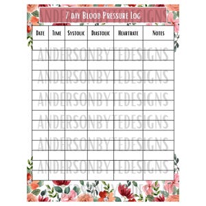 Printable Blood Pressure Log  Instant Download BP Tracker  Daily Blood Pressure Chart Print at Home Flowers Fall Cute PDF Print