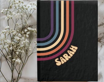 Personalized Retro Rainbow Journal, Custom Ruled Line Notebook, Gifts for Writers, Students, Journaling, Vintage Style, Sarah's Journal