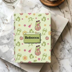 Diario rana personalizzato - Righe, copertina rigida, regalo per amanti della natura, scrittura, schizzi, ragazza divertente, amante della musica, rana groovy