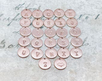 Rose Gold Initial Charm, Capital Letter, Initial Pendant, Upper Case Initial, Typewriter Font, Personalized Jewelry, Hand stamped Jewelry