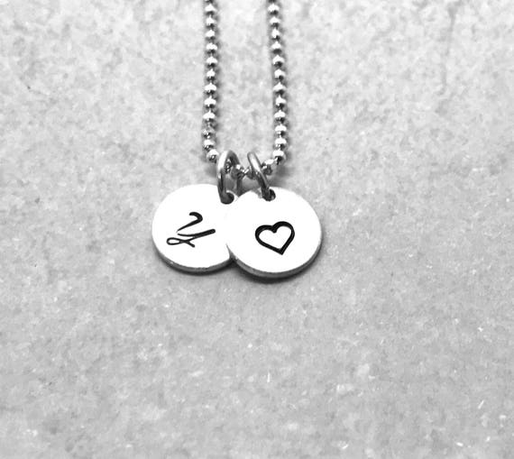 Sterling Silver Heart Initial Charm Letter G Hand Stamped With 18 Silver Bead Chain