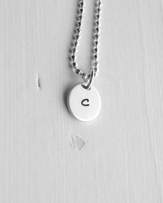 Sterling Silver Diamond Initial Charm Letter p Lower Case Hand Stamped Pendant with 20 Sterling Silver Bead Chain