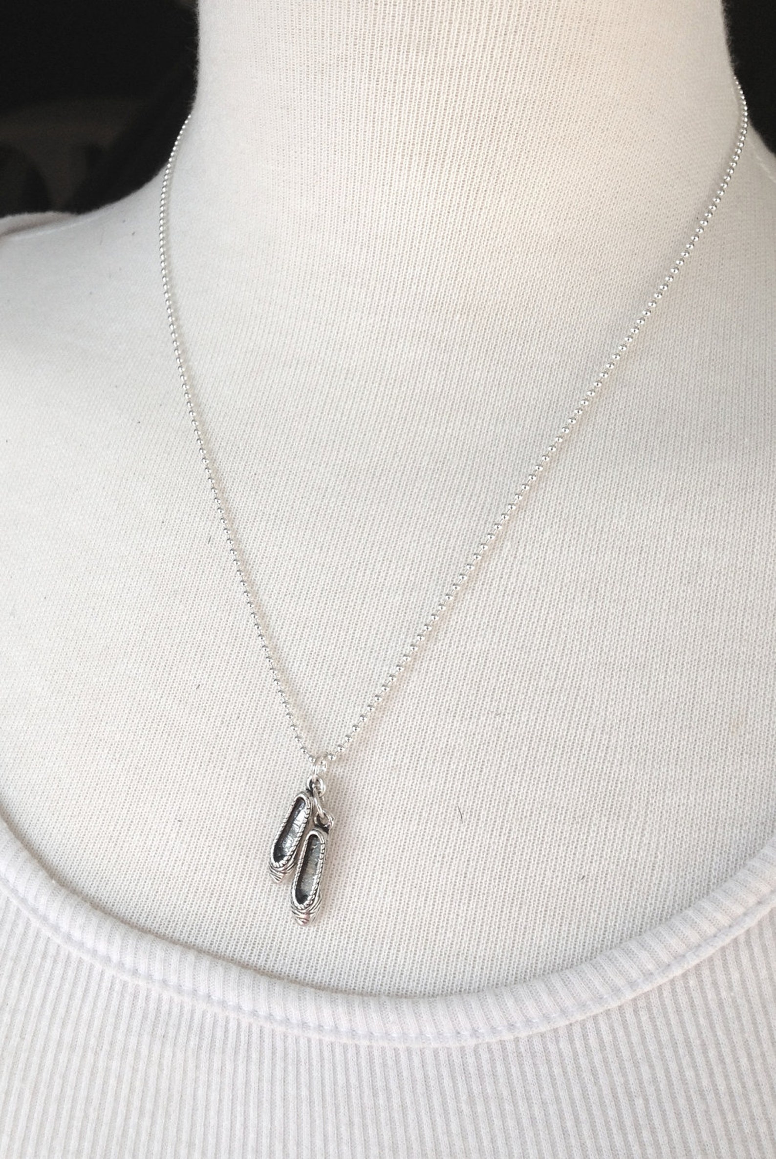 ballet necklace, ballet jewelry, ballet pendant, ballet slipper necklace, charm necklace, sterling silver jewelry, sterling silv