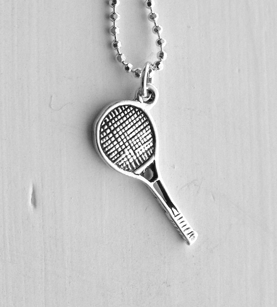 Sterling Silver Double Face Raquette de tennis avec Boîte Chaîne Collier