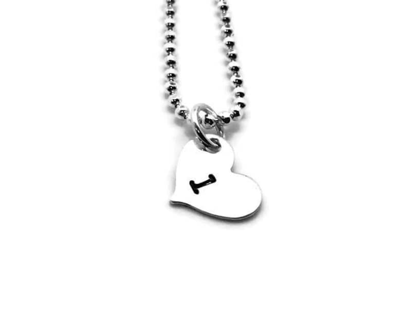 Hand Stamped Jewelry Mother/'s All Letters Available Sterling Silver Heat Shaped Initial Necklace Letter l Necklace Personalized Heart