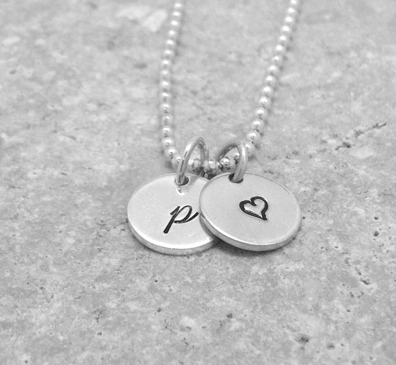 Sterling Silver Diamond Initial Charm Letter p Lower Case Hand Stamped Pendant with 20 Sterling Silver Bead Chain