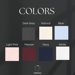 Puede incluir: Imagen que muestra una paleta de colores con la palabra "COLORS" en la parte superior. La paleta incluye cuadrados de gris oscuro, natural, azul, rosa claro, granate, azul marino y blanco. El logotipo de Verloo est&aacute; en la parte inferior.