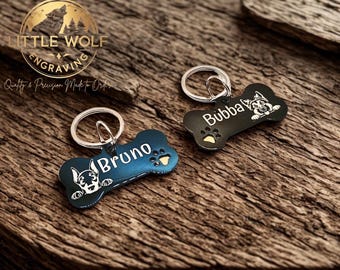 Custom Engraved Bone Dog ID Tag, Stainless Steel Pet Name tag
